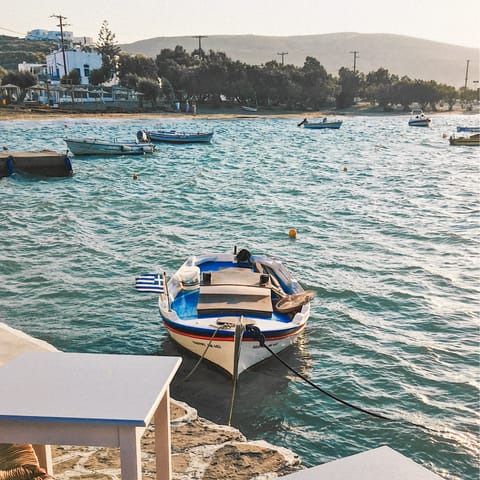 Reach Pollonia's silky waters in just two minutes