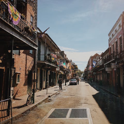 Explore the atmospheric French Quarter, less than a ten-minute drive away