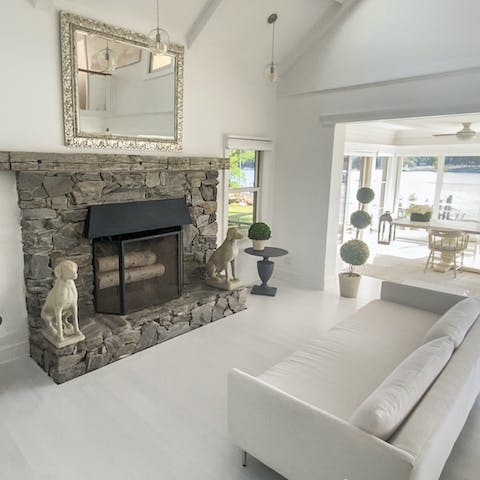 Gather in front of the feature fireplace