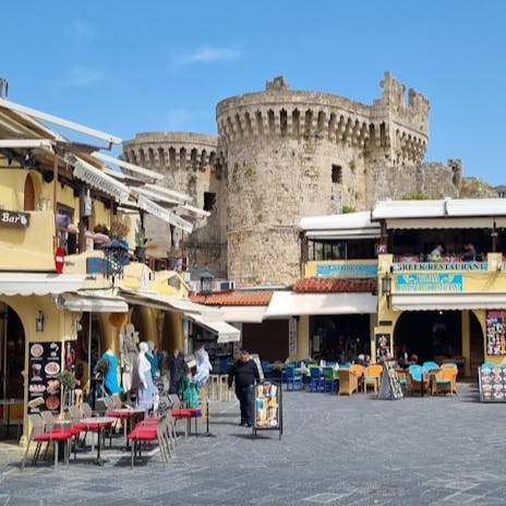 Head into Rhodes Town centre for an evening meal