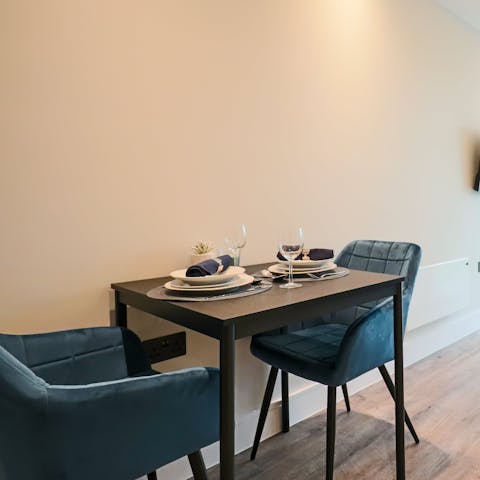 Enjoy romantic dinners for two in the dining area