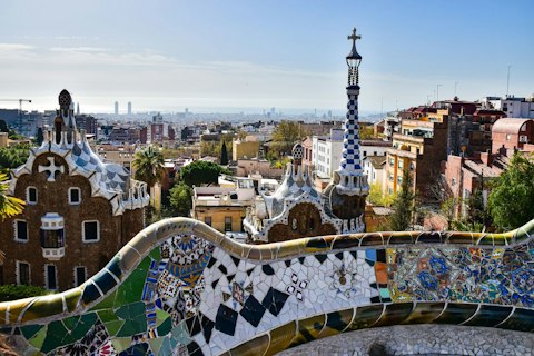 Wander Park Güell's mosaic terraces, just thirty-two minutes on foot