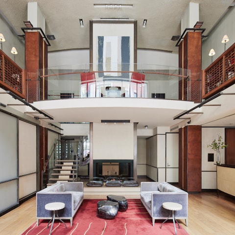 Watch the hustle and bustle of street level from the comfort of the impressive lobby