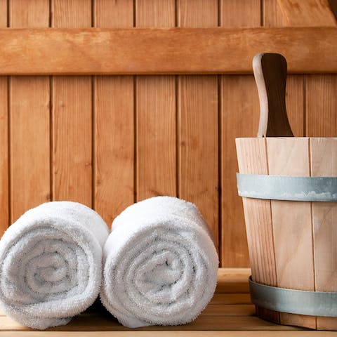 Take your pick from the sauna or the hot tub