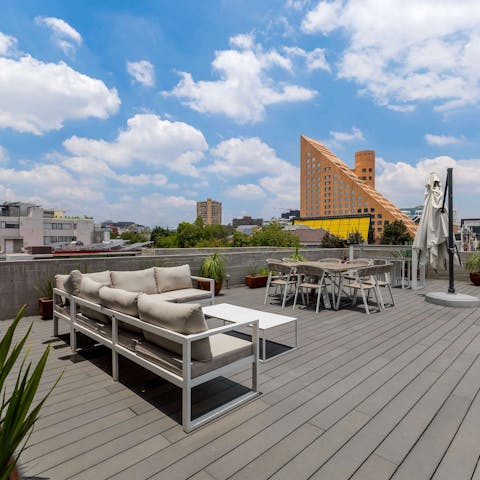 Head up to the roof terrace to relax and unwind