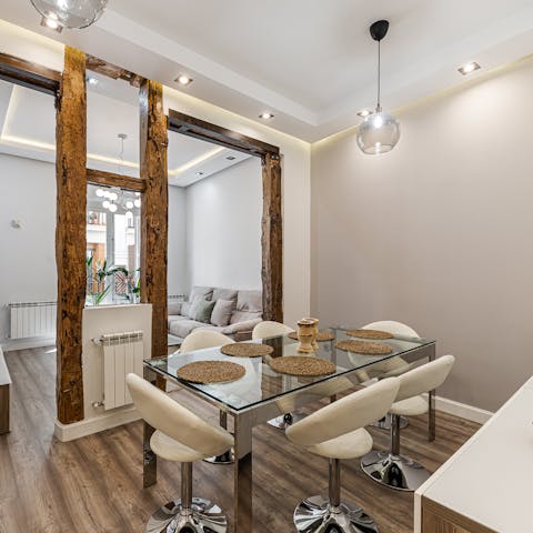 Sit down to a chic soirée at the dining table when you're not out sampling the local tapas restaurants