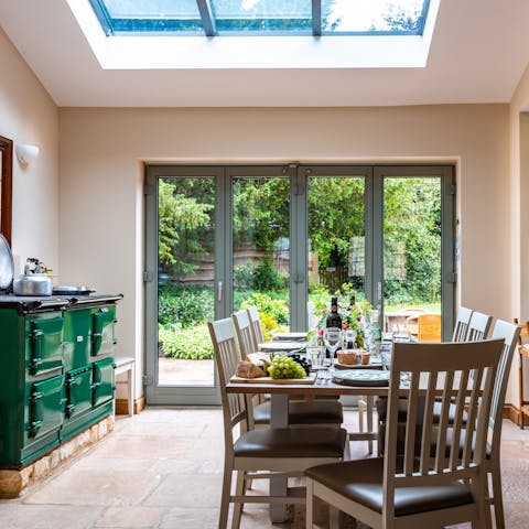 Open the French doors to blend the indoor and outdoor living spaces