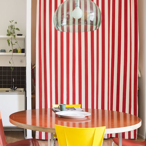 Enjoy group meals in the colourful dining area