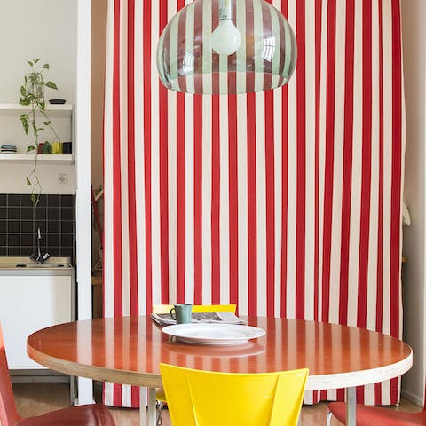 Enjoy group meals in the colourful dining area