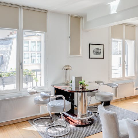 Sit down to a sunny breakfast at the chic Art Deco-style table