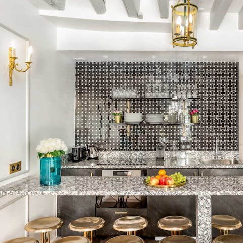 Gather at the breakfast bar for fresh coffee and croissants