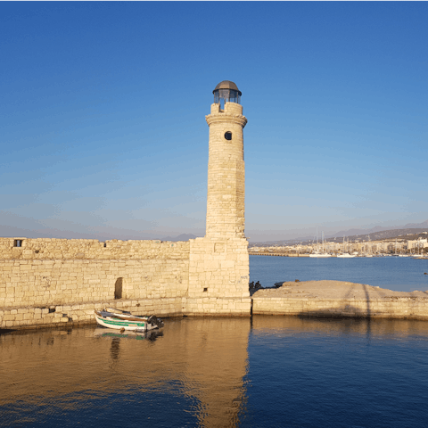 Stroll around the Venetian harbour in Rethymno, 6km away