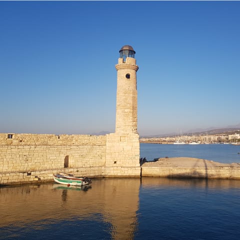 Stroll around the Venetian harbour in Rethymno, 6km away