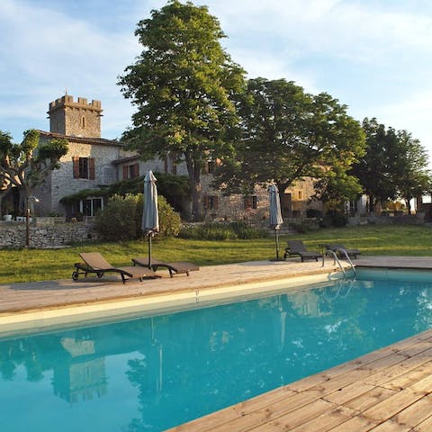 Float under clear blue skies in the private pool to start your day