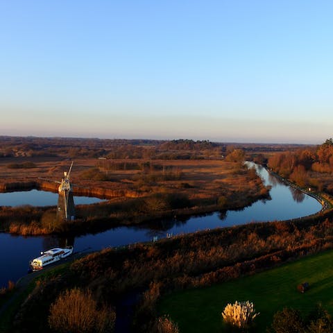 Set sail on the Norfolk Broads, approximately 30 miles away