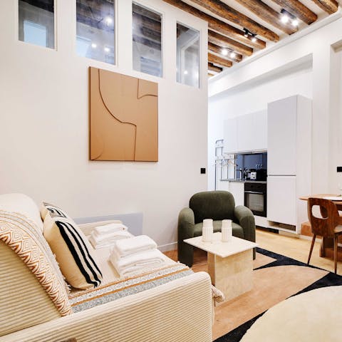 Get cosy in the open-plan living space