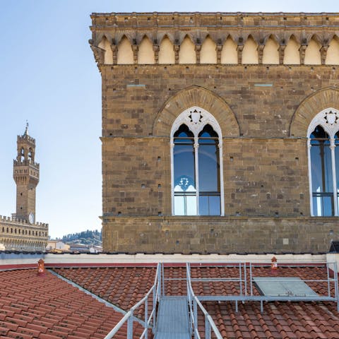 Marvel at the views as you meander through the walkways on the building's rooftop