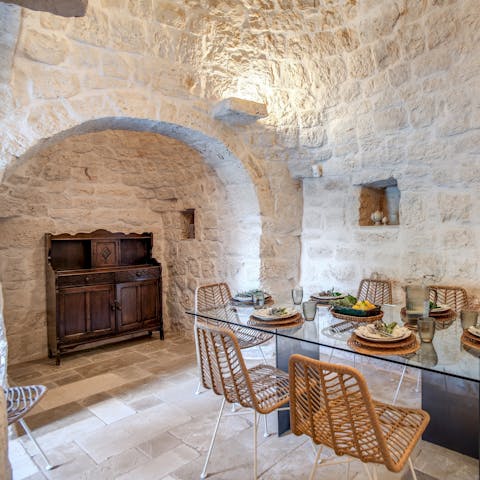 Appreciate the characterful construction of this traditional trulli home