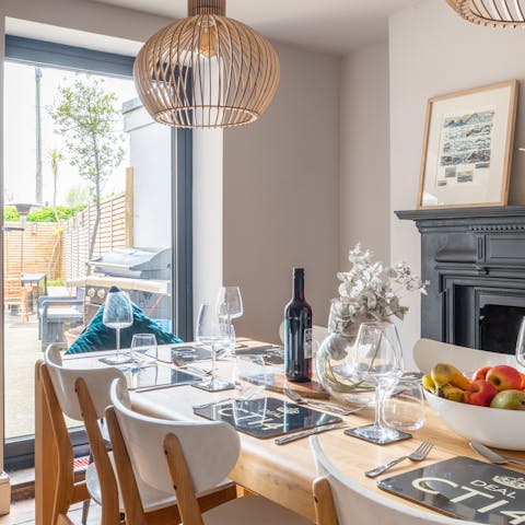 Dine together in style at the home's large table
