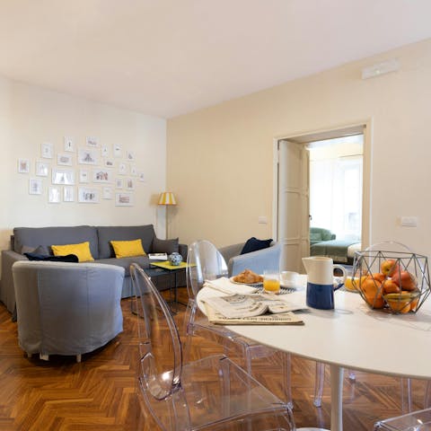 Rest weary feet in the practical living area