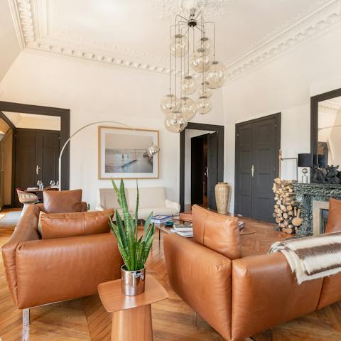 Hang out in the bright living space before heading out for lunch