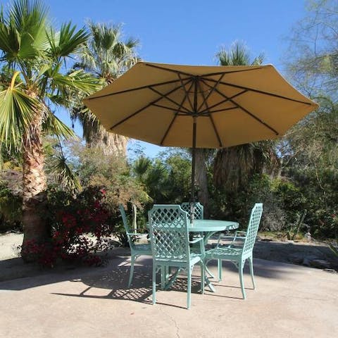 Soak up the sunshine in the large private desert garden