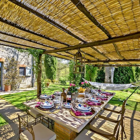 Dine alfresco on Italian classics like pappa al pomodoro