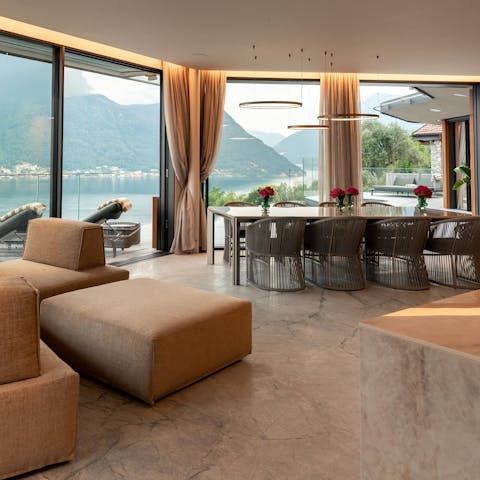 Enjoy fresh pasta dishes beside floor-to-ceiling sliding doors