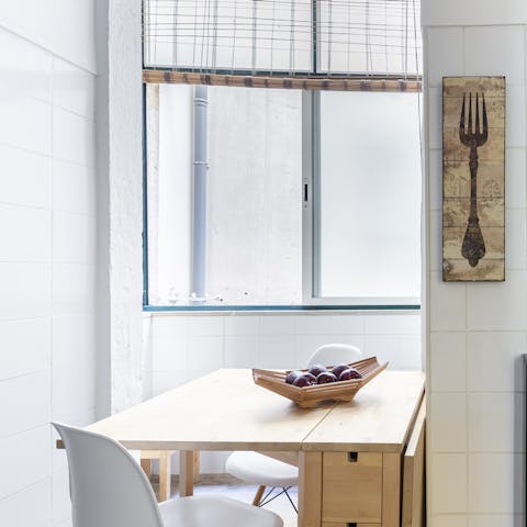 Set the kitchen table ready for a traditional breakfast