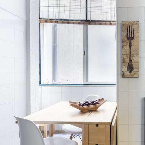 Set the kitchen table ready for a traditional breakfast