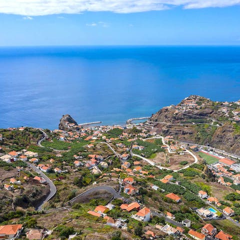 Stay in the mountain-backed Ribeira Brava, where a black-sanded beach awaits