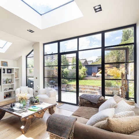 Feel the sun stream through the window and skylights