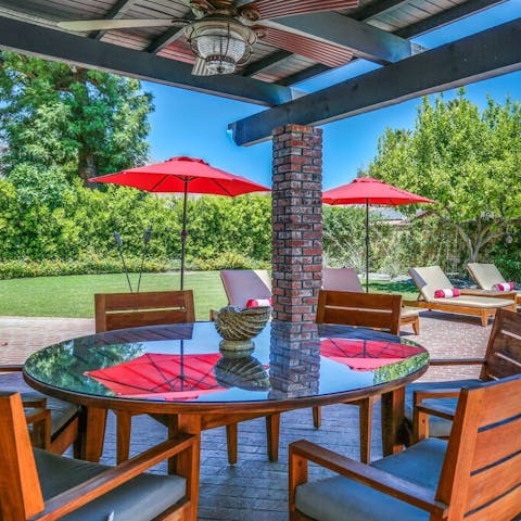 Enjoy al fresco dining in the shade of the patio