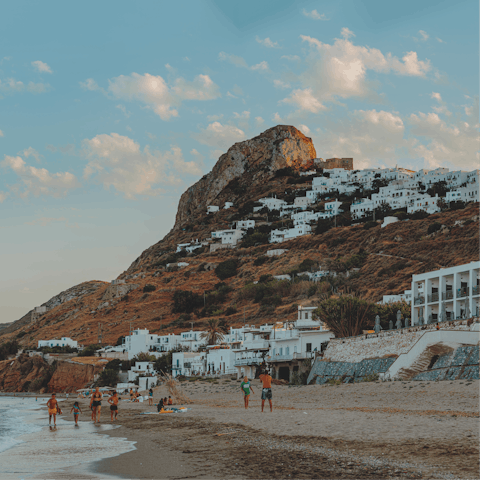 Stroll down to Magazia Beach in ten minutes and lie back on the sand