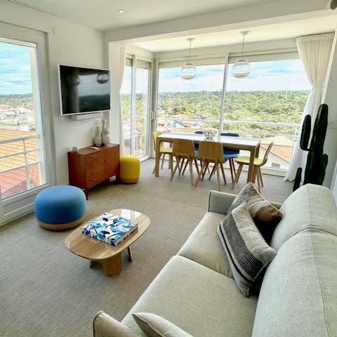 Enjoy brunch and coffee in a living space showered in sunlight