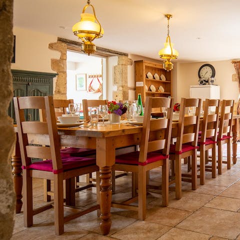 Enjoy your meals at the long farmhouse table