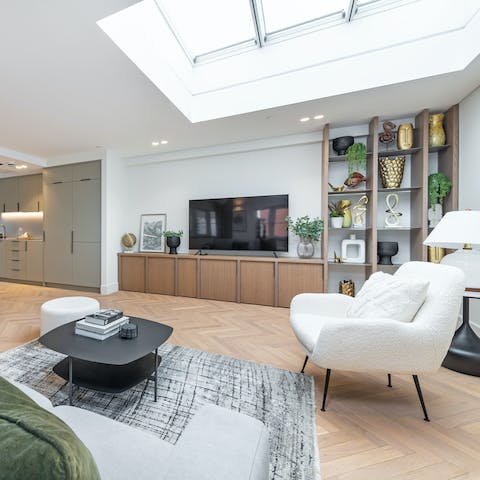 Claim the armchair directly under the skylight for your morning reading