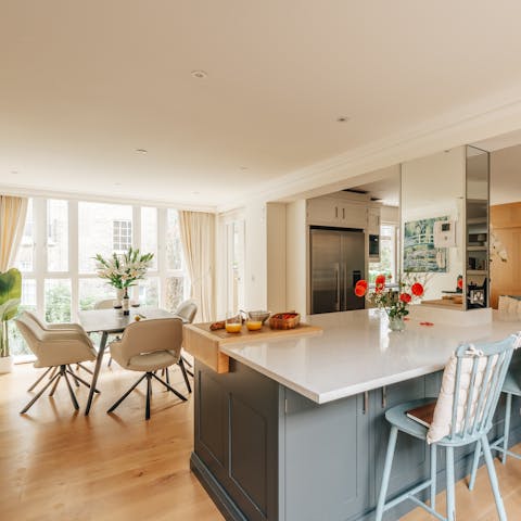 Take a seat at the kitchen island for snacks and chats