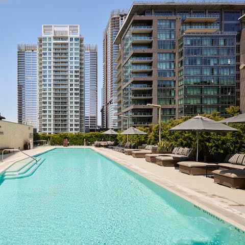 Plunge into the communal swimming pool to cool down