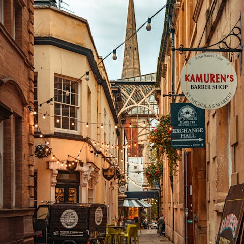 Head to the stalls and shops of St Nicholas Market, a ten-minute walk away