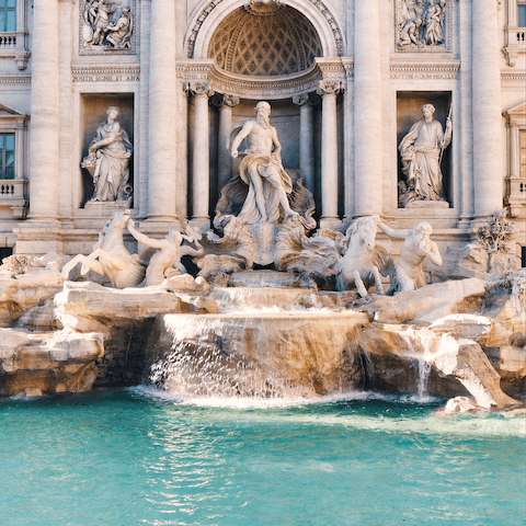 Toss a penny in Trevi Fountain, only a seventeen-minute walk away