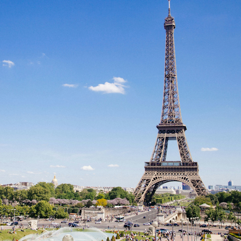 Soak up French charm at the Eiffel Tower – a short metro ride away