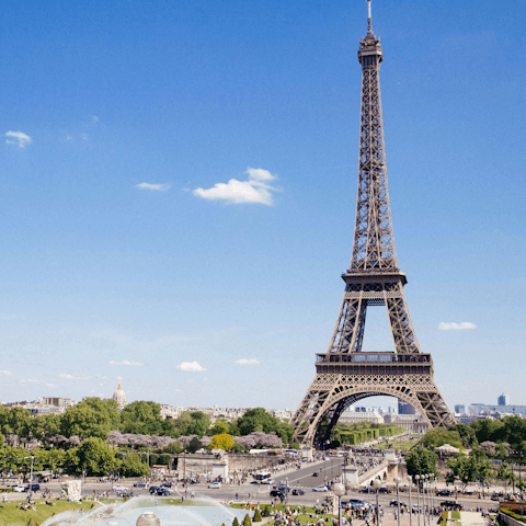 Soak up French charm at the Eiffel Tower – a short metro ride away