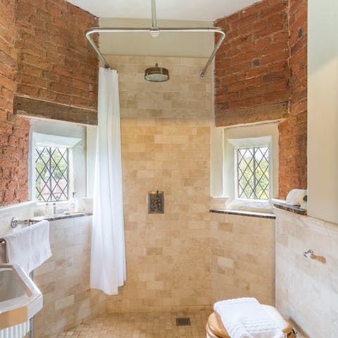 Shower in a turret in this unique bathroom