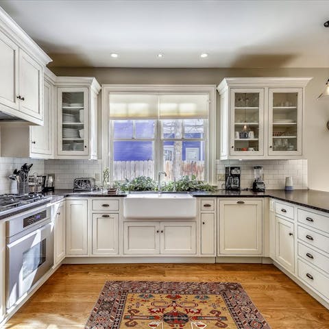 Cook up a feast in the charming kitchen