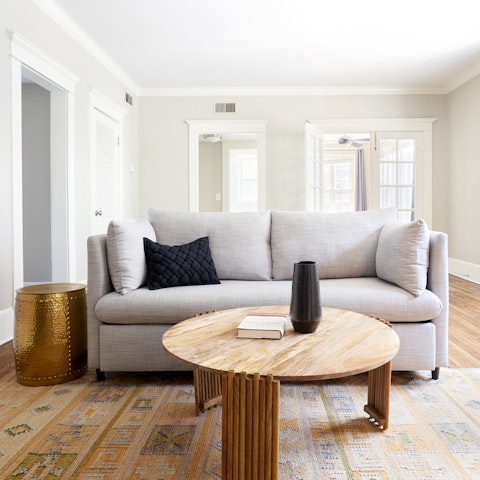 Kick off your cowboy boots and rest tired feet on the cosy sofa