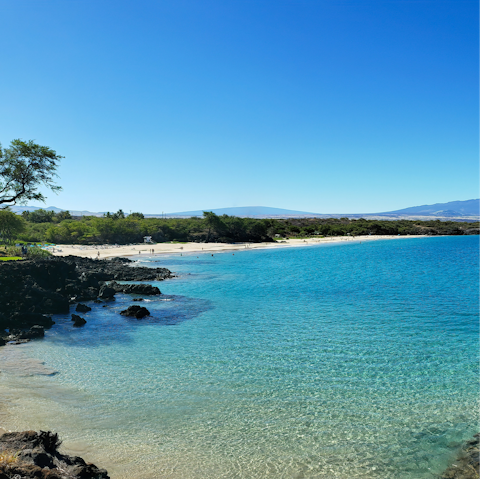Visit scenic Hapuna Beach, a ten-minute drive away