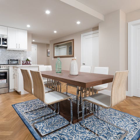 Host a chic dinner party at the elegant dining table