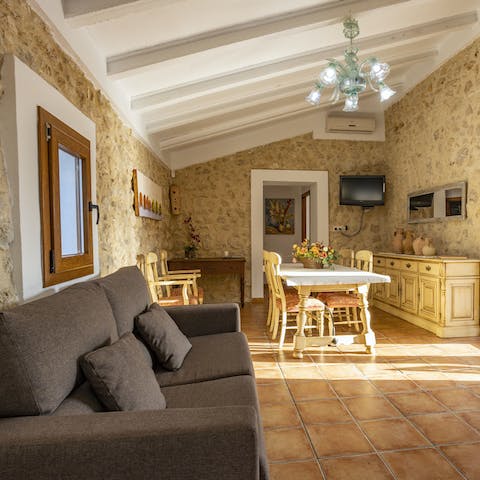 Get cosy in the bright and characterful living room