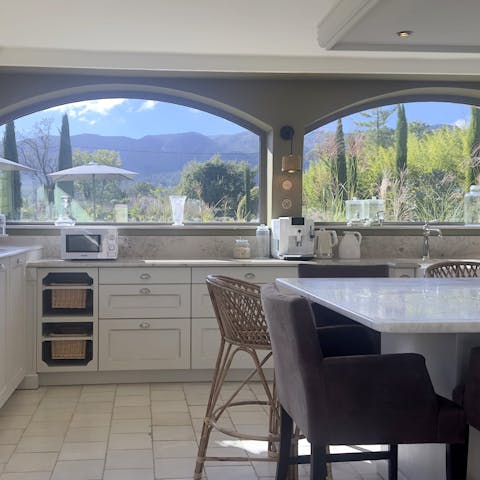 Enjoy breakfast with a view in the inviting kitchen
